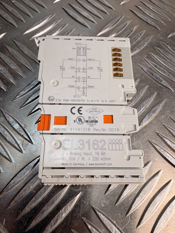 10-1026.jpg Beckhoff EL3162 2 Channel Analog Input 0-10V 16 Bit EtherCAT Terminal Module