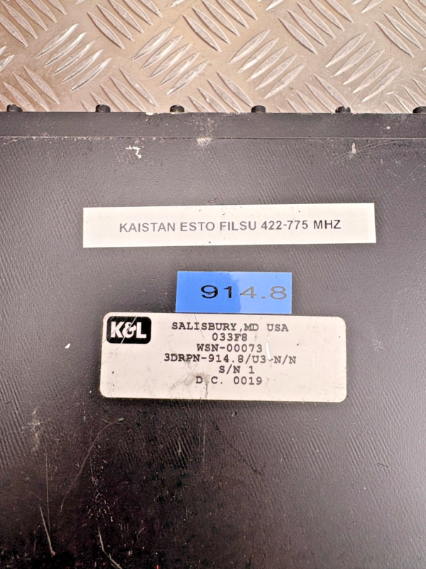 10-137.png K&L Microwave RF Bandpass Filter 422-775 MHz High Power Coaxial 914.8