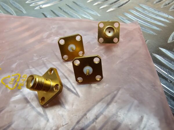 10-1675.jpg HUBER+SUHNER SMA Panel Mount & Gold RF Connector Lot – 12pcs