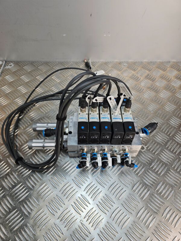 Festo Pneumatic Valve Manifold w/ 5 VSVA Solenoid Valves + Cables