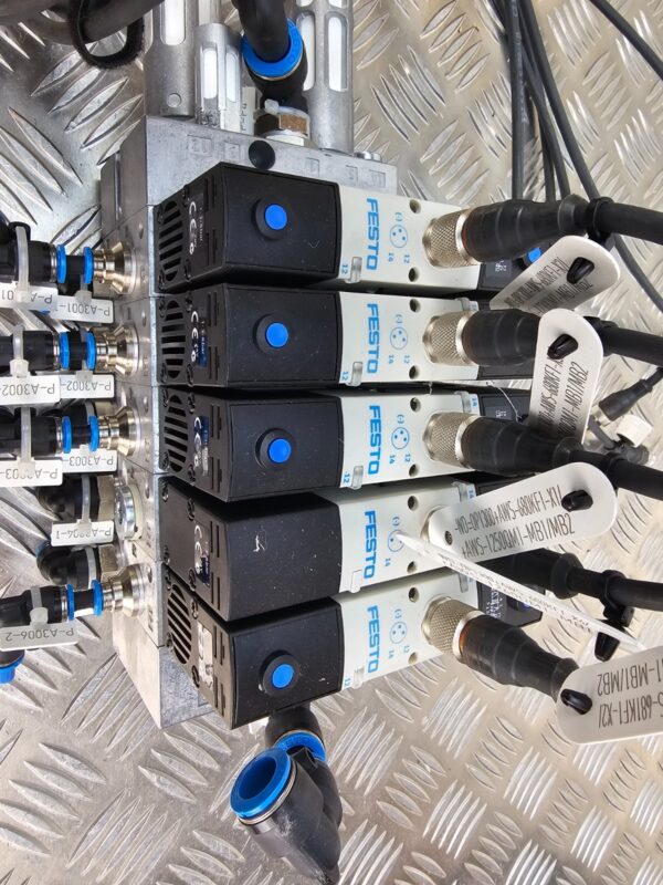 Festo Pneumatic Valve Manifold w/ 5 VSVA Solenoid Valves + Cables