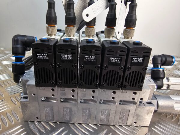 Festo Pneumatic Valve Manifold w/ 5 VSVA Solenoid Valves + Cables