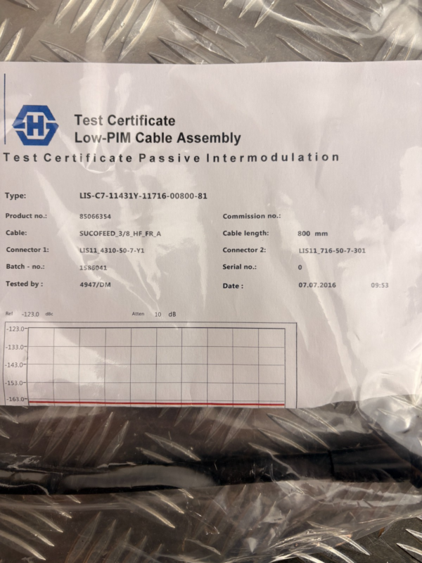 10-50.png Huber+Suhner RF Cable 0.8m 7/16 DIN Low PIM Test Cert NOS