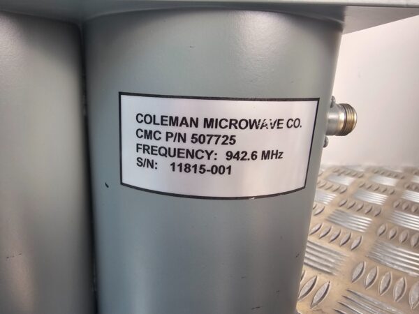 10-954.jpg Coleman Microwave 942.6 MHz RF Cavity Bandpass Filter P/N 507725