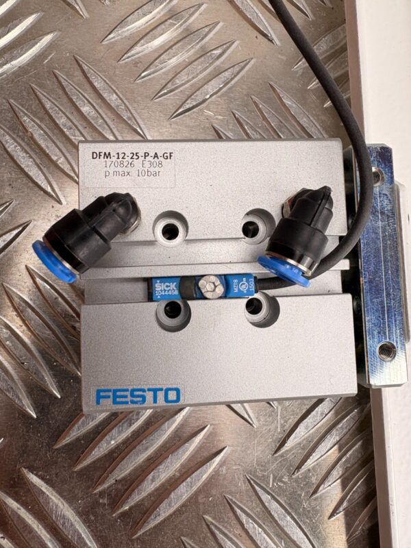 10-49.jpg FESTO DFM-12-25-P-A-GF Pneumatic Guided Cylinder w/ SICK Sensor